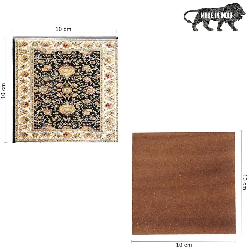 DULI Set of 6 MDF Wood Enamel Work Tea Coasters with Stand (10 * 10 cm) (Jamawaar) - Image 4