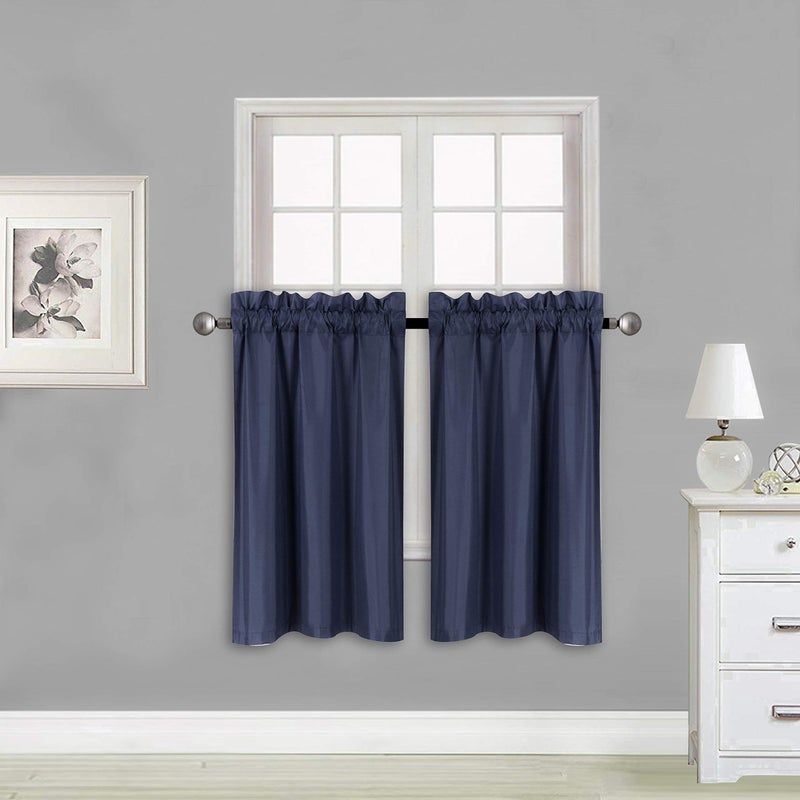 Elegant Home Decor Elegant Home 2 Short Panels Tiers Small Window Treatment Curtain Blackout 28 W X 36 L Each for Kitchen Bathroom  R5 Navy Blue