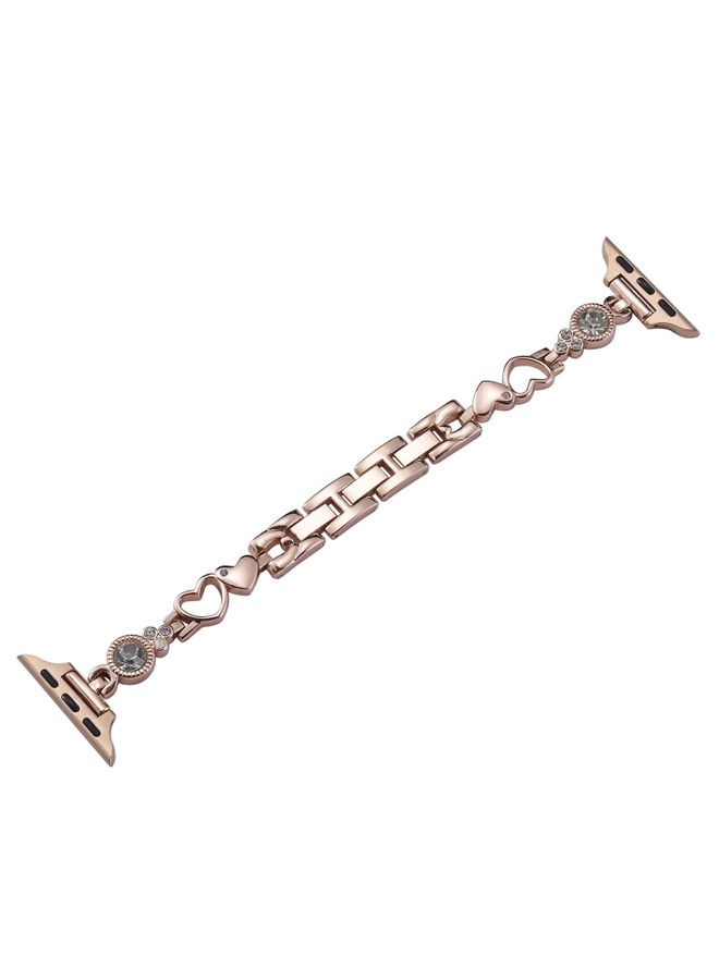 Replacement Strap For Apple Watch Series 4 44mm Diamond Hearts Metal Chain Watch Band Rose Gold