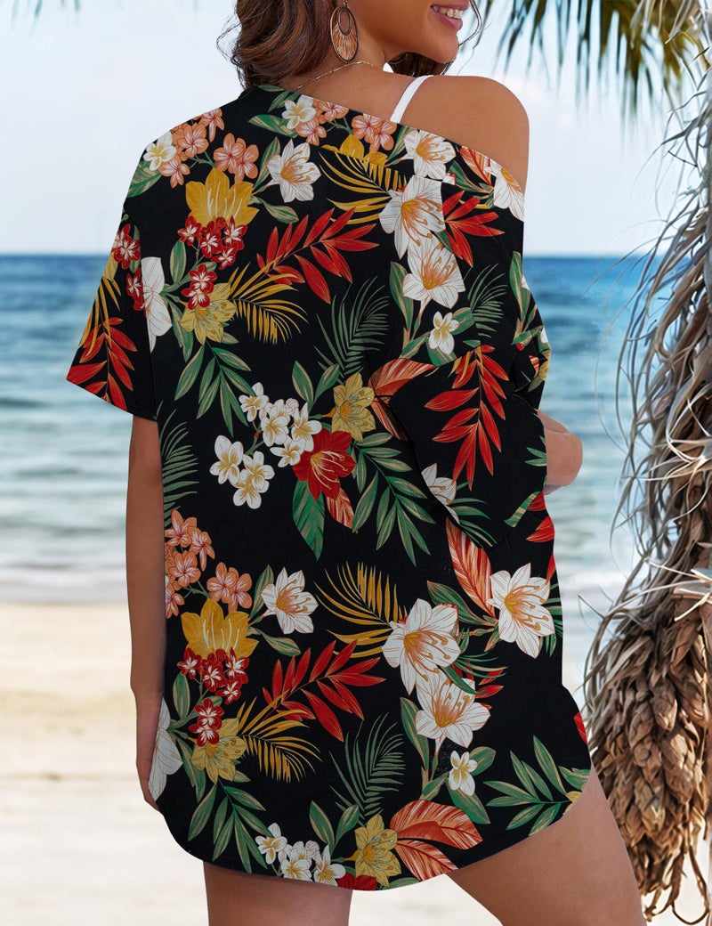 REDHOTYPE Women's Vacation Outfits Cover Ups Tropical Print Shorts Set Kimono Style Summer Beachwear,Bloom,Large - Image 5