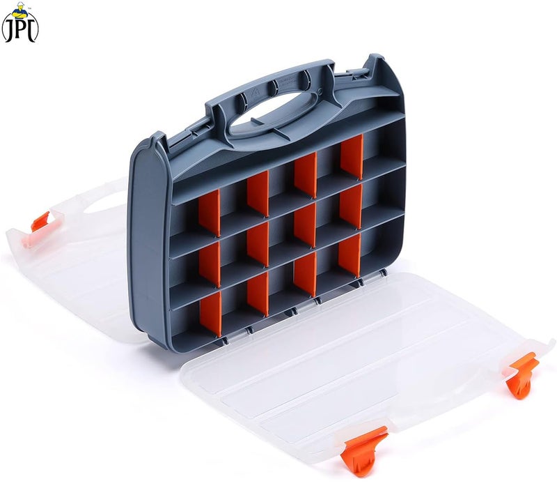 JPT Double-Sided Tool Organizer with Impact-Resistant Polymer and Customizable Removable Dividers, Black/Orange Hardware Box for Screws, Nuts, and Small Parts - Image 2