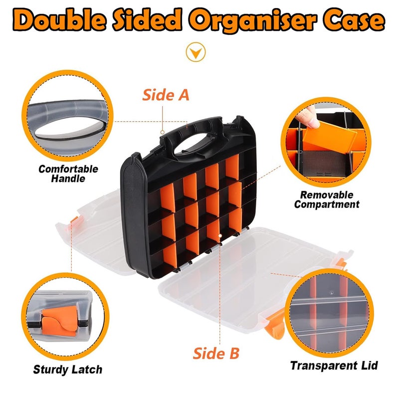 JPT Double-Sided Tool Organizer with Impact-Resistant Polymer and Customizable Removable Dividers, Black/Orange Hardware Box for Screws, Nuts, and Small Parts - Image 4