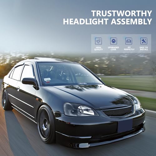 ECCPP مجموعة مصابيح أمامية ECCPP لسيارة هوندا سيفيك 2001-2003 جانب السائق والراكب - Image 4