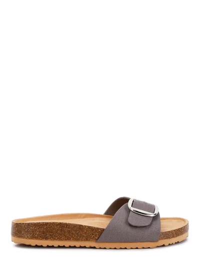 London Rag Buckle Strap Slip On Sandals in Grey Brown