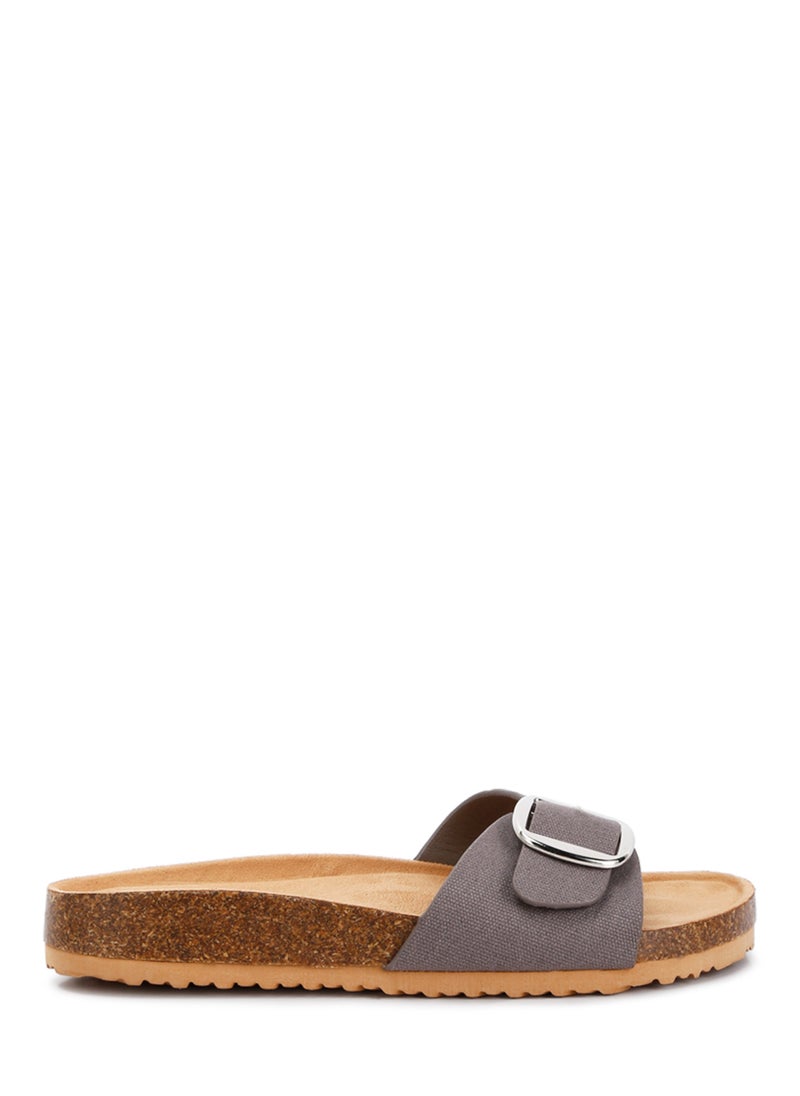 London Rag - Buckle Strap Slip On Sandals in Grey Brown - Image 1