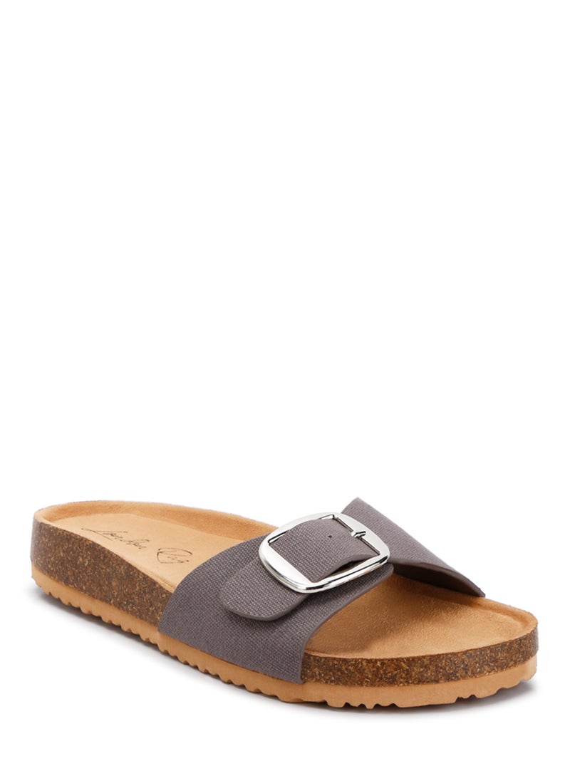 London Rag - Buckle Strap Slip On Sandals in Grey Brown - Image 1
