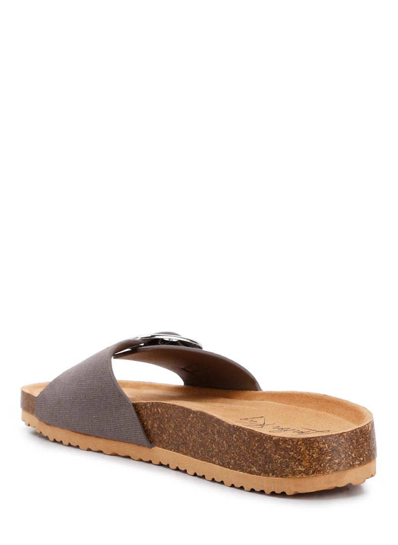 London Rag - Buckle Strap Slip On Sandals in Grey Brown - Image 1