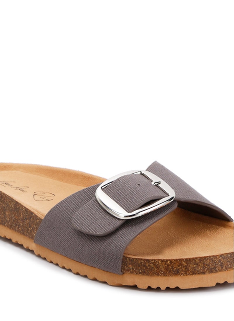 London Rag - Buckle Strap Slip On Sandals in Grey Brown - Image 1
