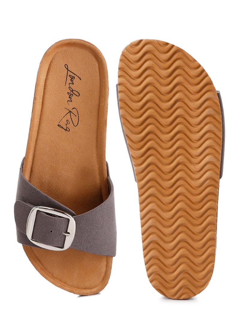 London Rag - Buckle Strap Slip On Sandals in Grey Brown - Image 1