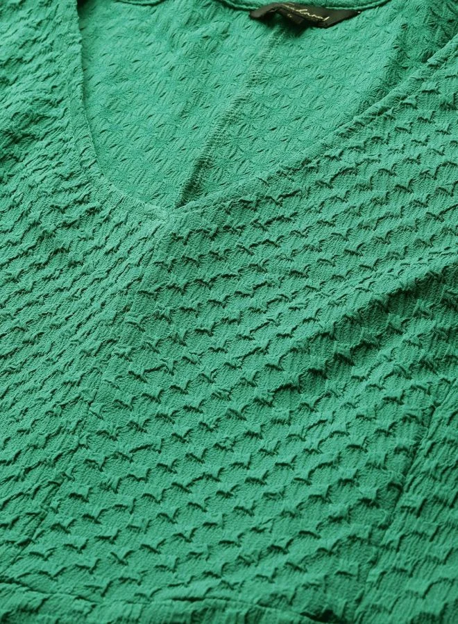 Freehand  Women Fit and Flared Textured V-Neck Short Sleeve Maxi Dress for Women | Best Price UAE