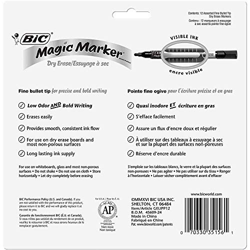 BIC Magic Marker Dry Erase Marker, Fine Bullet Tip, Assorted Colors, 12-Count, Pack of 2 - Image 4