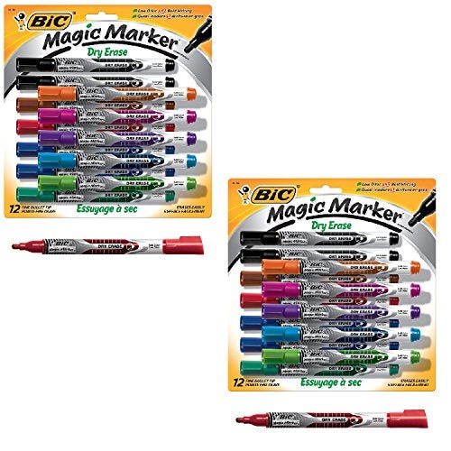 BIC Magic Marker Dry Erase Marker, Fine Bullet Tip, Assorted Colors, 12-Count, Pack of 2 - Image 1