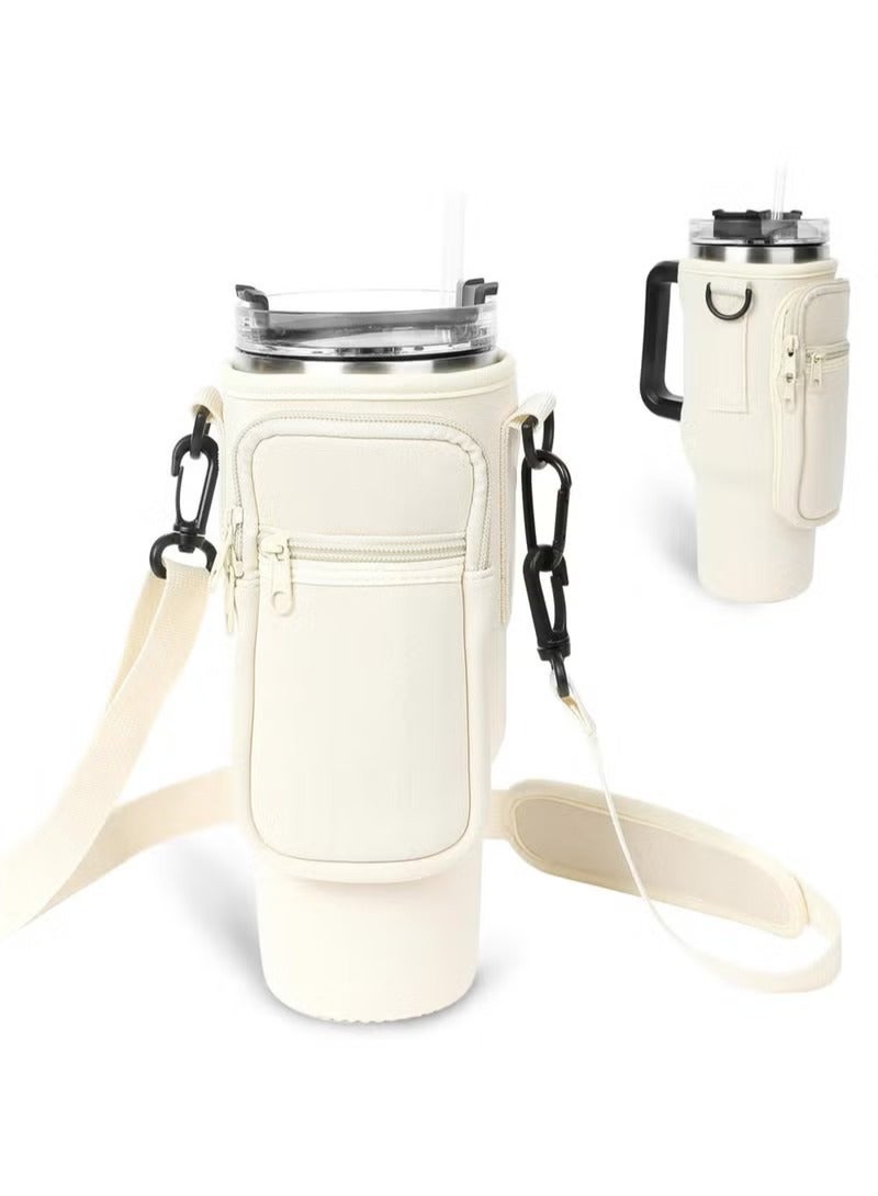 MIXDE Water Bottle Carrier Bag for Stanley 40oz Tumbler, Water Bottle Holder with Pouch and Adjustable Strap, Sleeve Accessories with Pocket for 40oz Cup - Image 1
