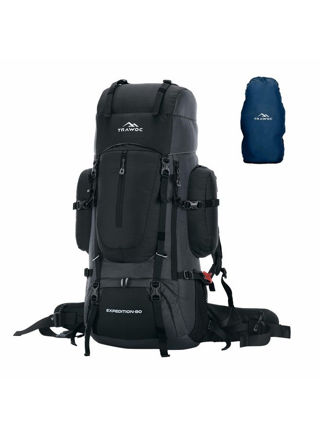 TRAWOC EXPEDITION 80L Travel Backpack Camping Hiking Rucksack Trekking Bag for Men & Women with Water Proof Rain Cover/Shoe Compartment BHK001 Black - Image 1