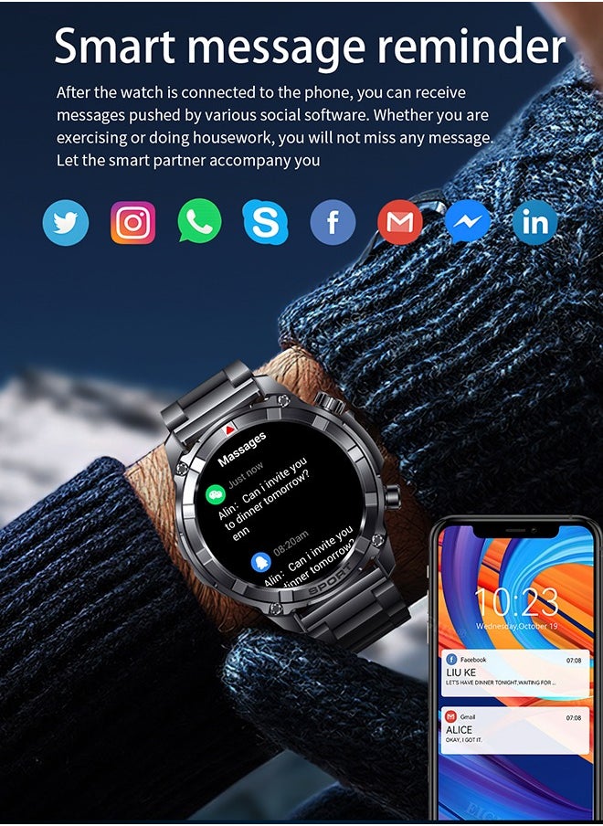 Smart Watches for Men with Bluetooth Call, 1.52" HD Screen Waterproof smartwatch with Flashlight, 100+ Sport Modes, 500mAh Heart Rate/Sleep Monitor Fitness Tracker for iOS Android