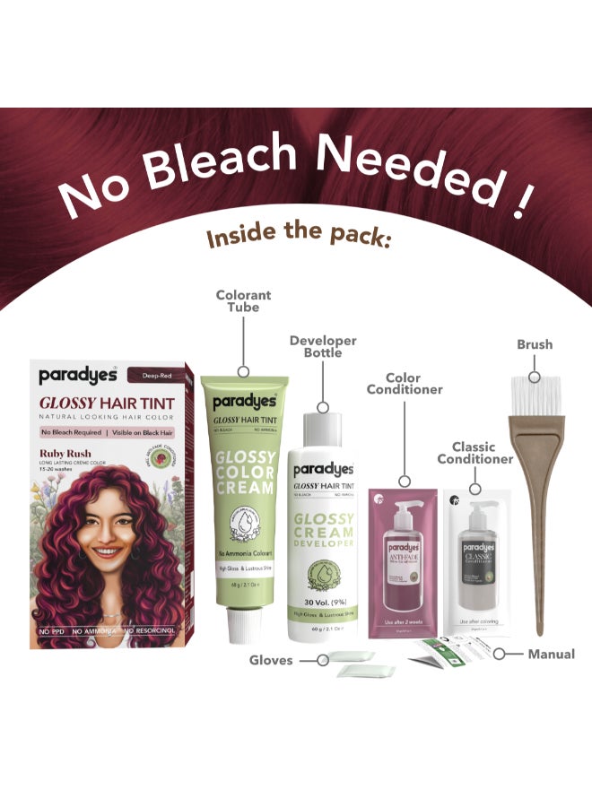 Paradyes No Bleach Ruby Rush Glossy Hair Tint, Ammonia-Free Formula For Natural Black Hair, Visible On Natural Black Hair, Includes Anti-Fade Conditioner For Long-Lasting Shine, 1 Count - Image 3