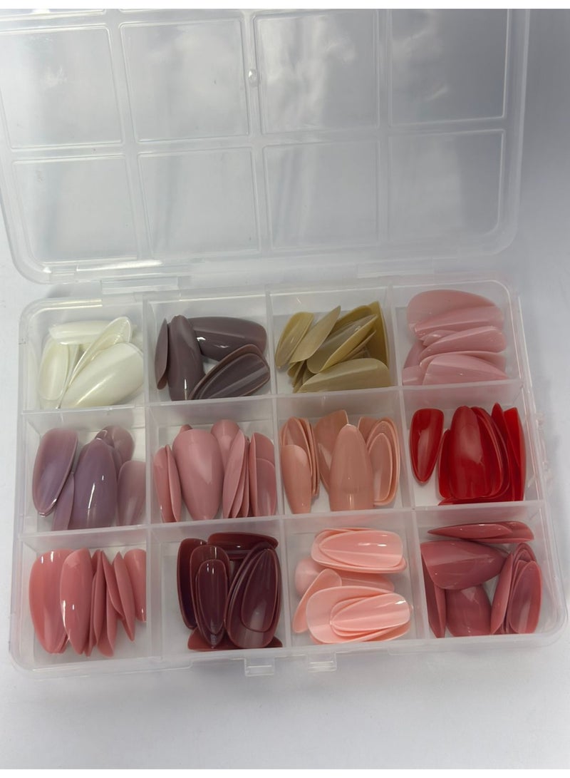 مجموعة أظافر صناعية من مايا، 12 لونًا، 144 قطعة أظافر صناعية مستقيمة لامعة ملونة، غطاء كامل لأظافر صناعية بأطراف أكريليك، تصميم مانيكير وديكور للنساء والفتيات، اصنعها بنفسك مع علبة - Image 3