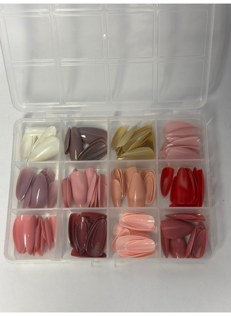 مجموعة أظافر صناعية من مايا، 12 لونًا، 144 قطعة أظافر صناعية مستقيمة لامعة ملونة، غطاء كامل لأظافر صناعية بأطراف أكريليك، تصميم مانيكير وديكور للنساء والفتيات، اصنعها بنفسك مع علبة - Image 2