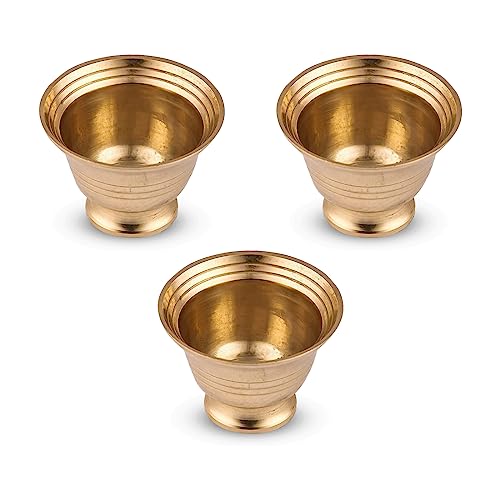 DOKCHAN Handcrafted Small Heavy Decorative Bowl for Pooja Home/Office Brass Decorative Bowl (Pack 03) - Image 1