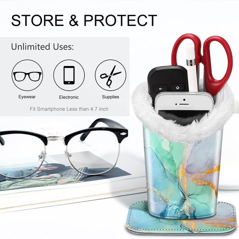 Fintie Fintie Plush Lined Eyeglasses Holder with Magnetic Base- Premium Vegan Leather Glasses Stand Case, Emerald Marble  - Image 5