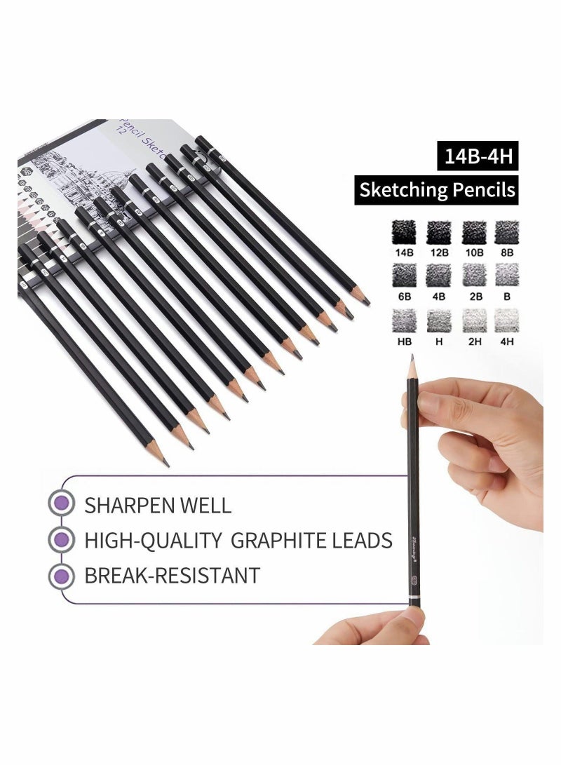 XiuWoo Professional Drawing Sketching Pencil Set - 12 Pack Art Sketch Pencils, Graphite Pencils(14B 4H), Ideal for Drawing, Pencils and Shading, Back to School Supplies  - Image 2