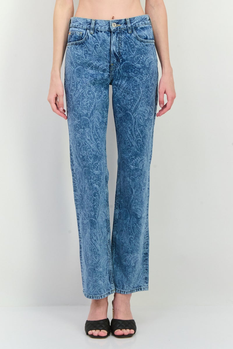 MANGO جينز نسائي بقصة مستقيمة، مغسول، ساق مستقيم، أزرق - Image 1