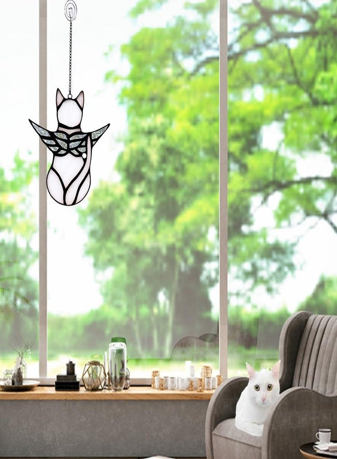 HOUSEEN Angel Cat Memorial Present Ornaments, Acrylic Window Hanging Decorations for Cat Lovers, Angel Wings Suncatcher Decor, Pet Memorial Sympathy Present Statue (White) - Image 4