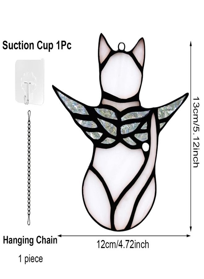 HOUSEEN Angel Cat Memorial Present Ornaments, Acrylic Window Hanging Decorations for Cat Lovers, Angel Wings Suncatcher Decor, Pet Memorial Sympathy Present Statue (White) - Image 3
