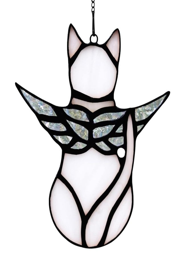 HOUSEEN Angel Cat Memorial Present Ornaments, Acrylic Window Hanging Decorations for Cat Lovers, Angel Wings Suncatcher Decor, Pet Memorial Sympathy Present Statue (White) - Image 1
