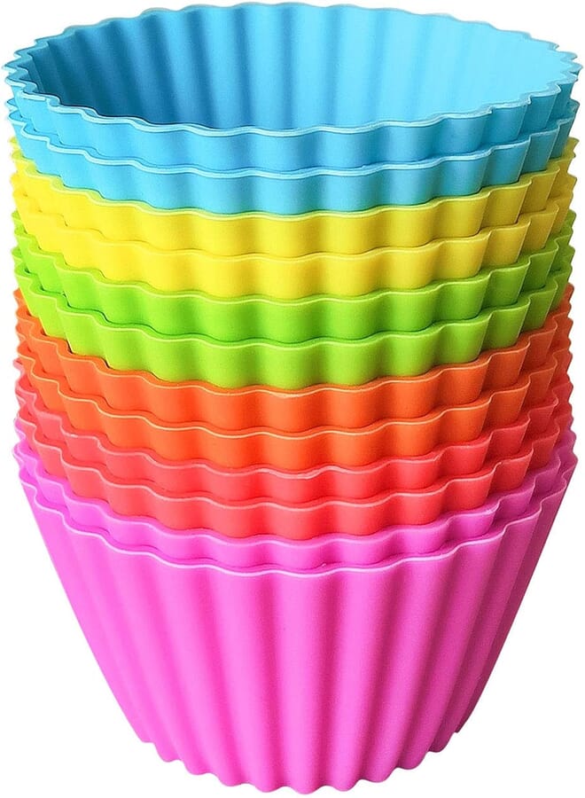 BiaoGan Extra Large Reusable Silicone Baking Cups,12 Pack Nonstick Muffin and Cupcake Liner,6 Rainbow Colors