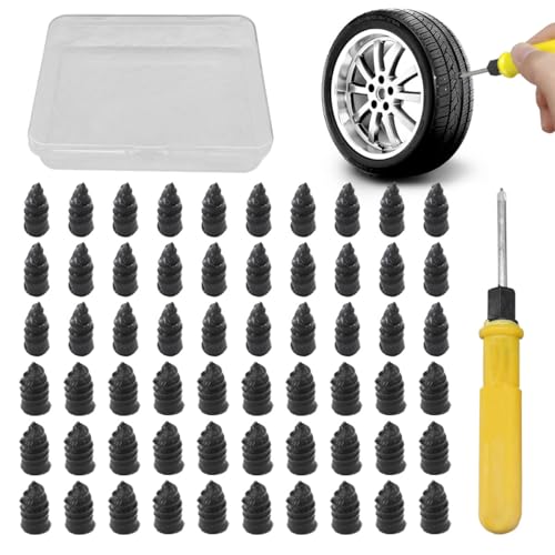 BDZMC 60PCS Tire Repair Rubber Nail Tire Puncture Repair Tool Kit with Screwdriver Self Service Vacuum Tire Repair Screw Plug Tire Repair Kit for Car Truck Motorcycle Tractor 60PCS - Image 1
