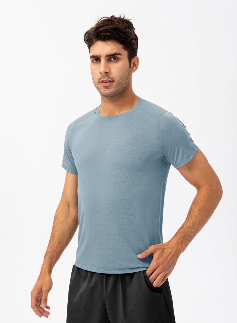Men Quick Dry Breathable Elastic T-Shirt Blue - Image 1
