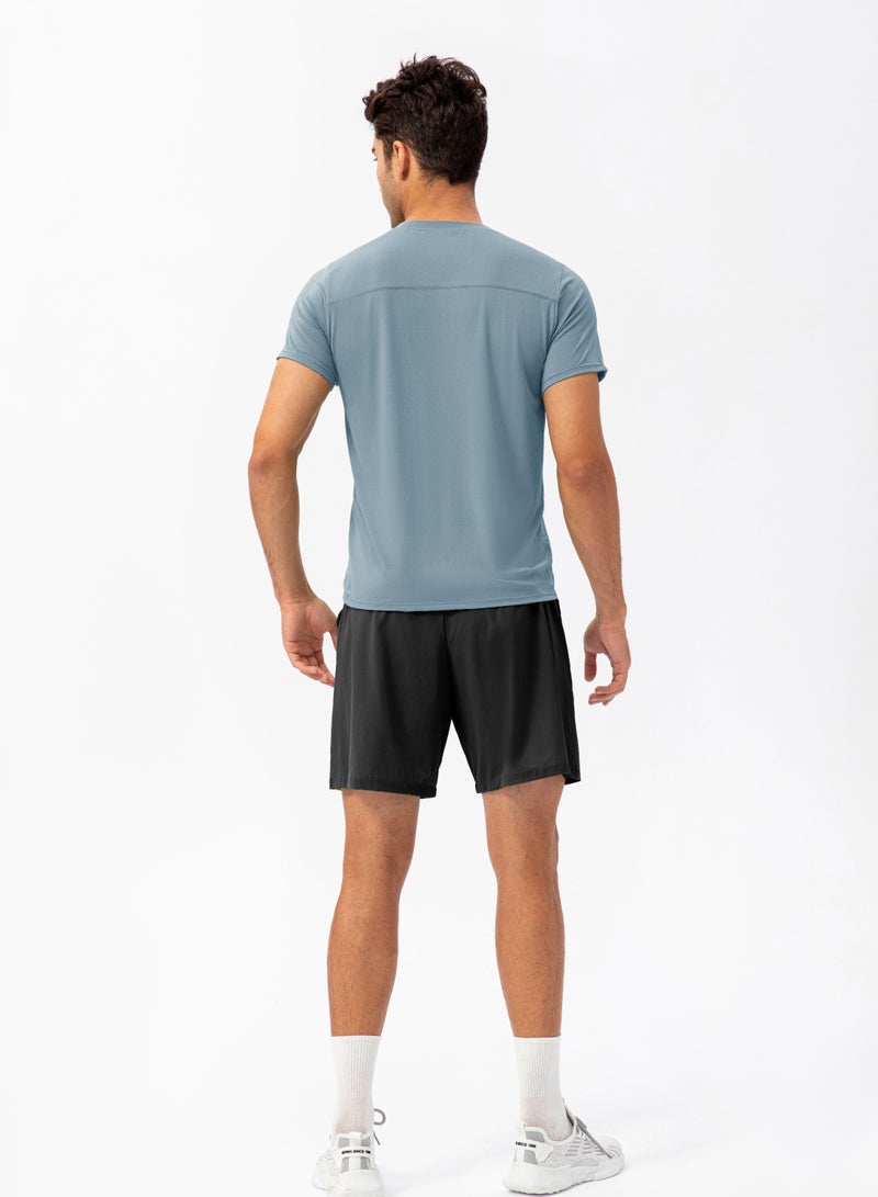 Men Quick Dry Breathable Elastic T-Shirt Blue - Image 2