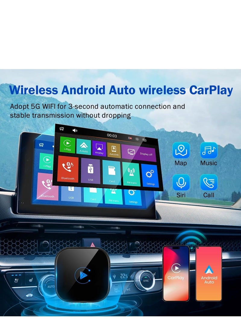 Captaintech Wireless CarPlay & Android Auto Adapter 2024 - Two-Channel Connection, Converts Wired to Wireless, Plug & Play. Auto Connects via 5GHz WiFi for Cars from 2015+, Black - Image 2