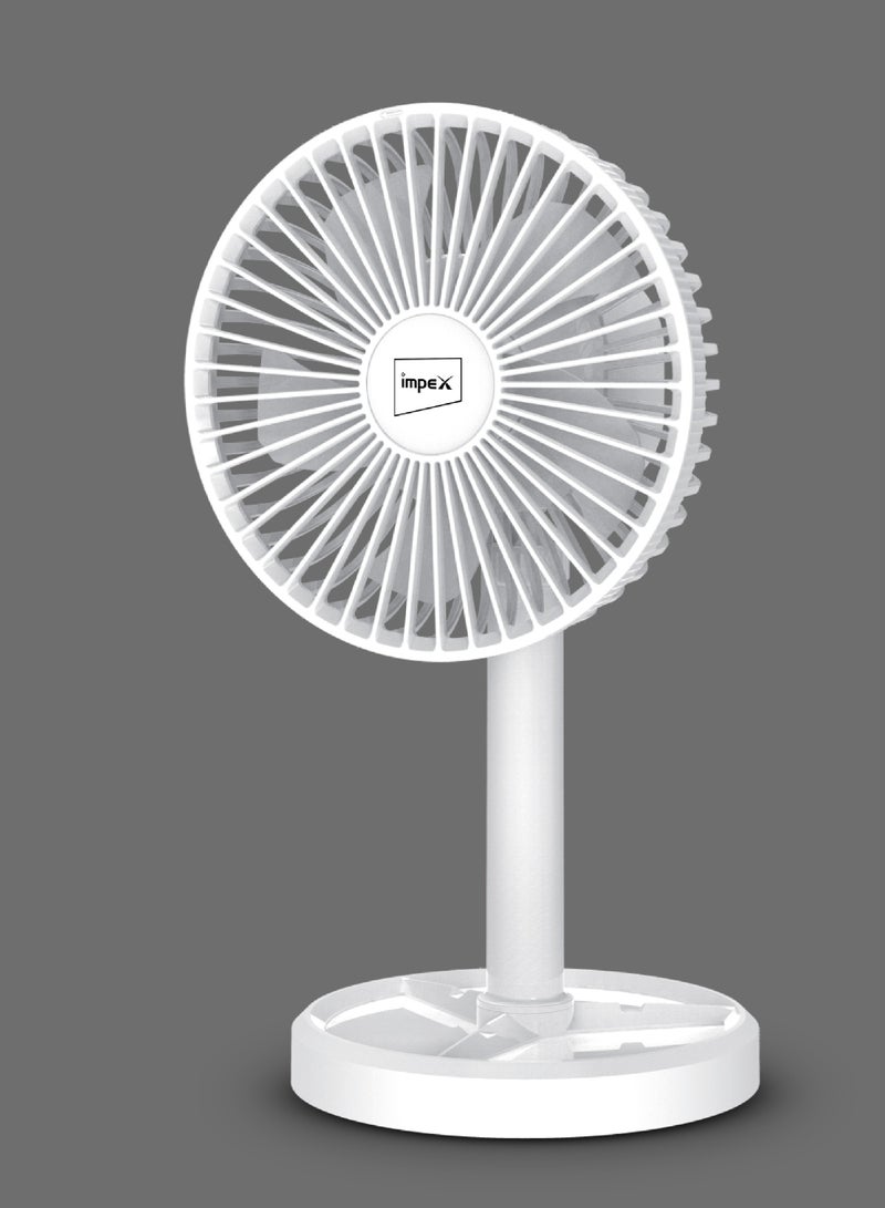 Impex Mini Fan 5 Inch Rechargeable with 3600mAh Battery, Strong Wind Force, Type C Charging Port, 3-Stage Speed Control, Rotary Design, Portable Cooling, 5V DC Input Breeze D5 White - Image 1