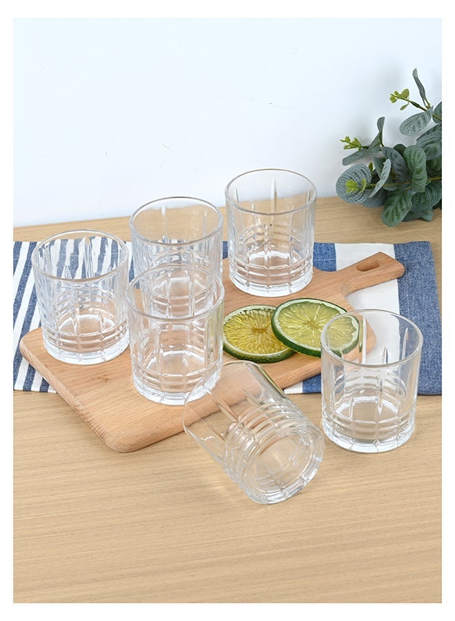 Embossed Old Fashioned Whiskey Glasses - Durable 300ml Glass Tumbler for Cocktails, Water, Juice, Beer, Wine-Special Edition Glassware Set, Dishware, Dishwasher Safe