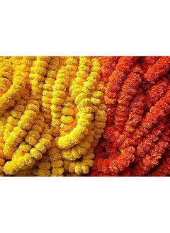 Home Buy HOME BUY Artificial Marigold Flowers For Decoration Garland Yellow Ladi For Diwali & Festivals | 5 Feet Long 5Pcs (Yellow Garland), 50 MM  - Image 5