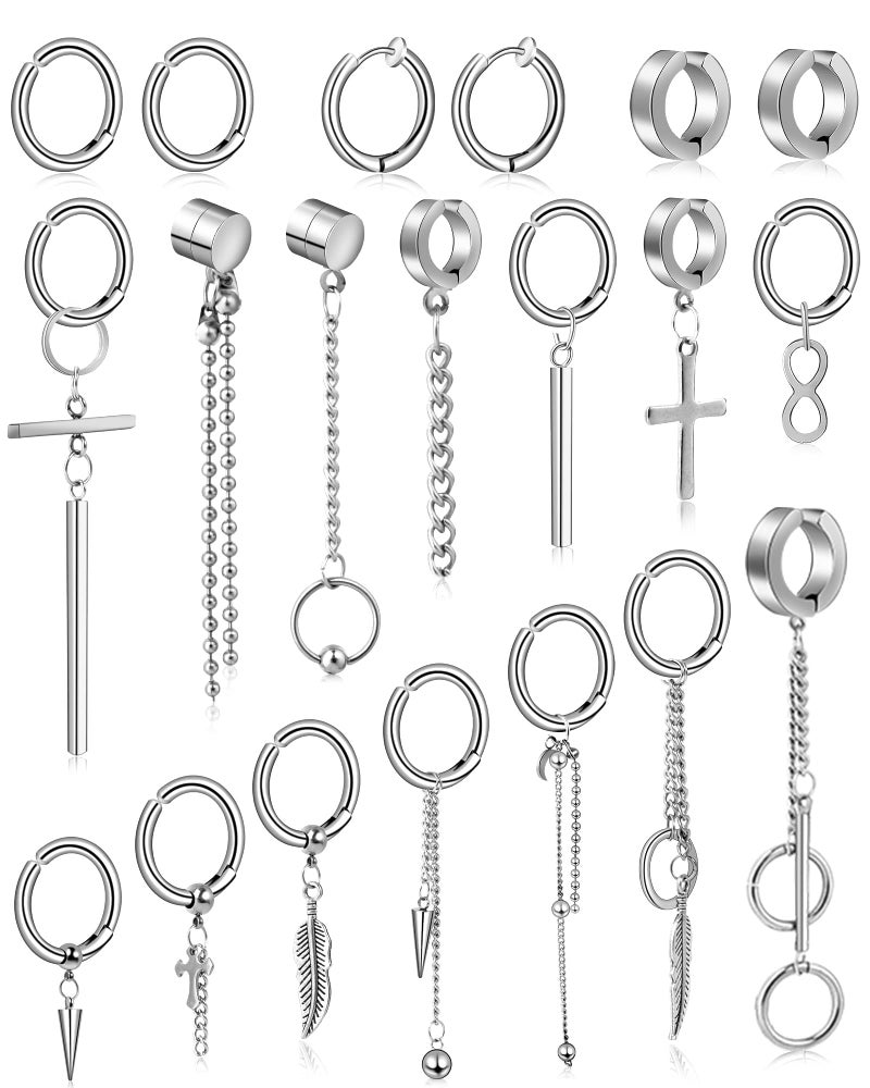ONESING 20 Pcs Clip On Magnetic Earrings - Dangle, Hoop, Sterling Silver Stainless Steel Non-Pierced Fake Earrings - Image 1
