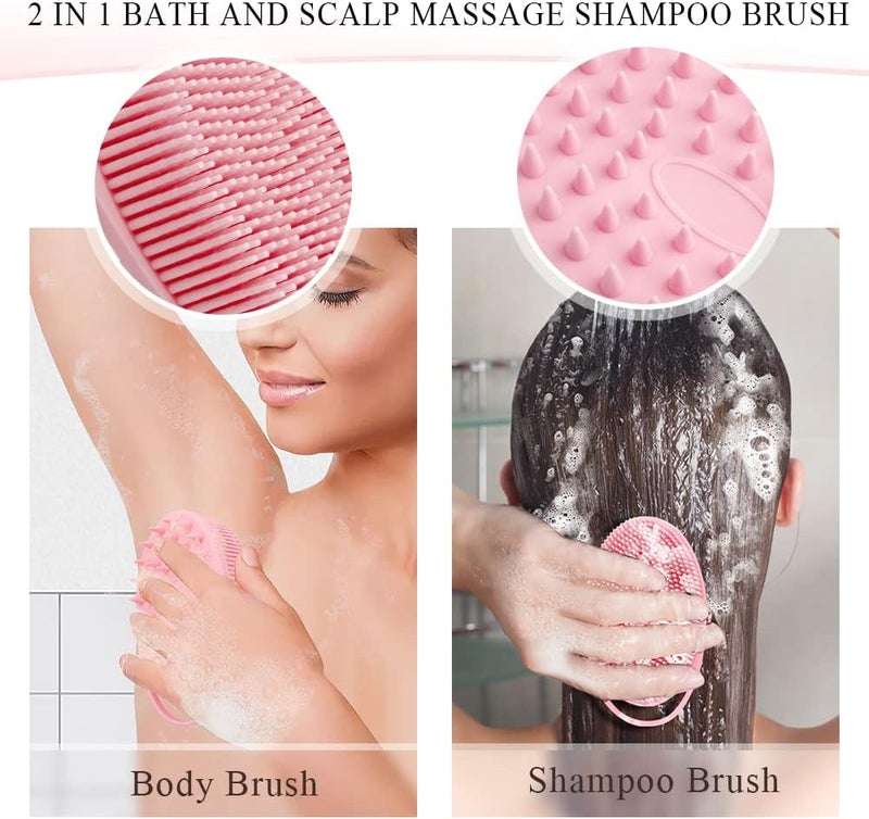 KQNBI Silicone Body Scrubber, 2 in 1 Bath and Shampoo Brush, Cleansing Exfoliating Skin and Good Foam for Sensitive and All Types of Skin, Pack of 2 - Image 2