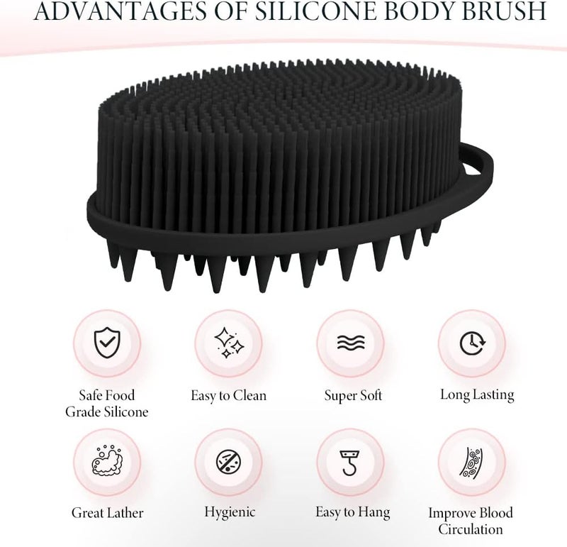 KQNBI Silicone Body Scrubber, 2 in 1 Bath and Shampoo Brush, Cleansing Exfoliating Skin and Good Foam for Sensitive and All Types of Skin, Pack of 2 - Image 3