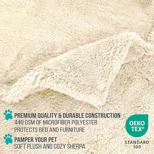 PetAmi Fluffy Waterproof Dog Blanket for Bed Large Dogs, Soft Warm Pet Sherpa Throw Pee Proof Couch Cover, Reversible Cat Blanket Sofa Crate Kennel Protector, Washable Mat (Beige Cream, 60x80) - Image 4