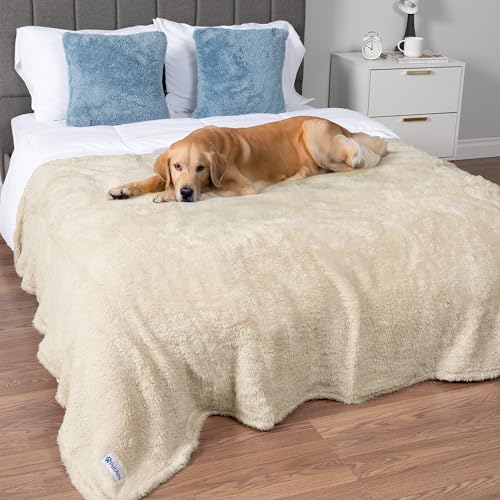 PetAmi Fluffy Waterproof Dog Blanket for Bed Large Dogs, Soft Warm Pet Sherpa Throw Pee Proof Couch Cover, Reversible Cat Blanket Sofa Crate Kennel Protector, Washable Mat (Beige Cream, 60x80) - Image 3