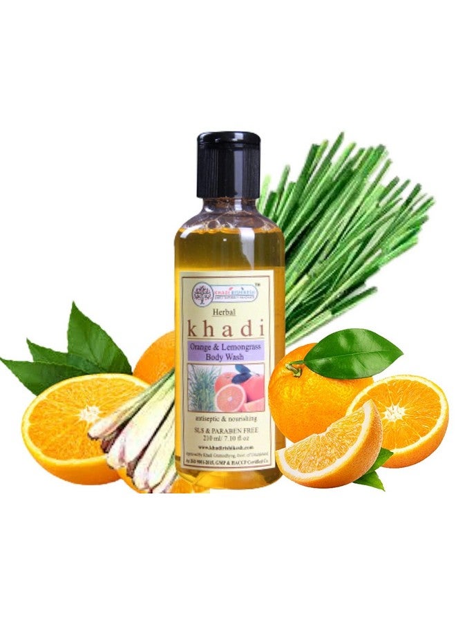 khadi rishikesh herbal body wash orange lemongrass for women & men|deep cleansing|skin hydrating moisturizing|refreshing shower gel,sls and paraben free-210ml with loofah sponge free - Image 1