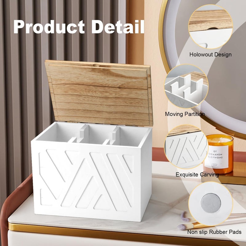 MROUEN 2Pcs Tampon Holder for Bathroom Decor, Feminine Product Organizer, Shark Week Tampon Storage with Lid, Wood Pad Box for Toilet, Lady Girl Stuff Organizer Case Bathroom Accessories- White - Image 5