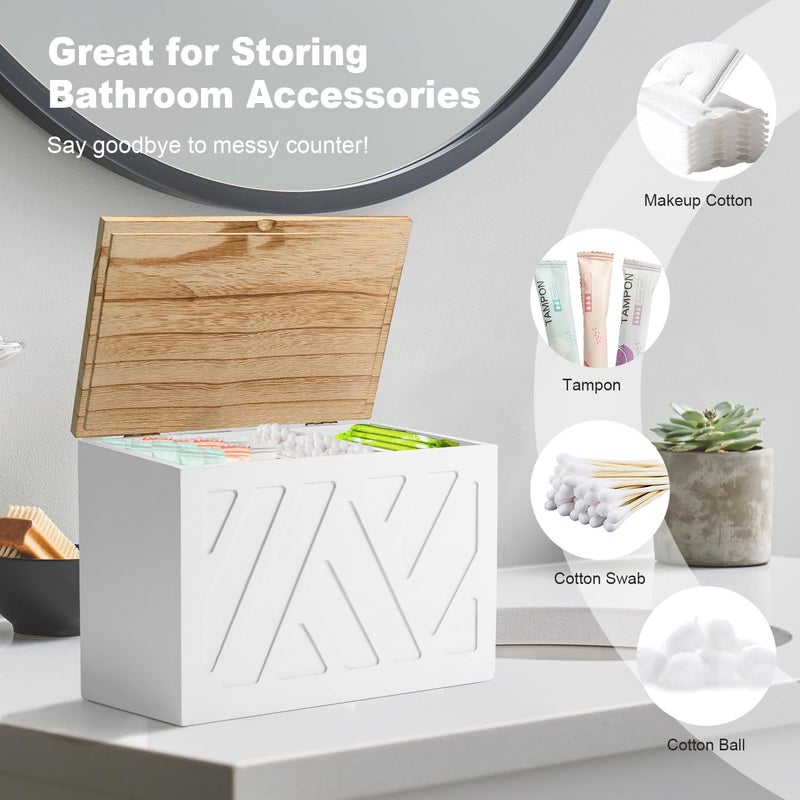 MROUEN 2Pcs Tampon Holder for Bathroom Decor, Feminine Product Organizer, Shark Week Tampon Storage with Lid, Wood Pad Box for Toilet, Lady Girl Stuff Organizer Case Bathroom Accessories- White - Image 3
