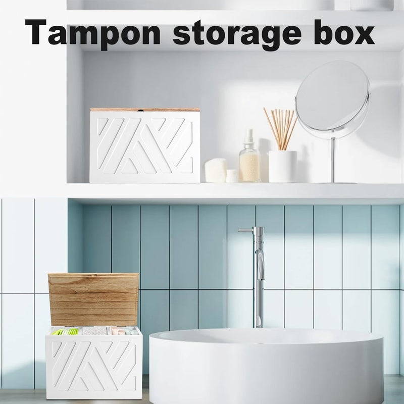 MROUEN 2Pcs Tampon Holder for Bathroom Decor, Feminine Product Organizer, Shark Week Tampon Storage with Lid, Wood Pad Box for Toilet, Lady Girl Stuff Organizer Case Bathroom Accessories- White - Image 2