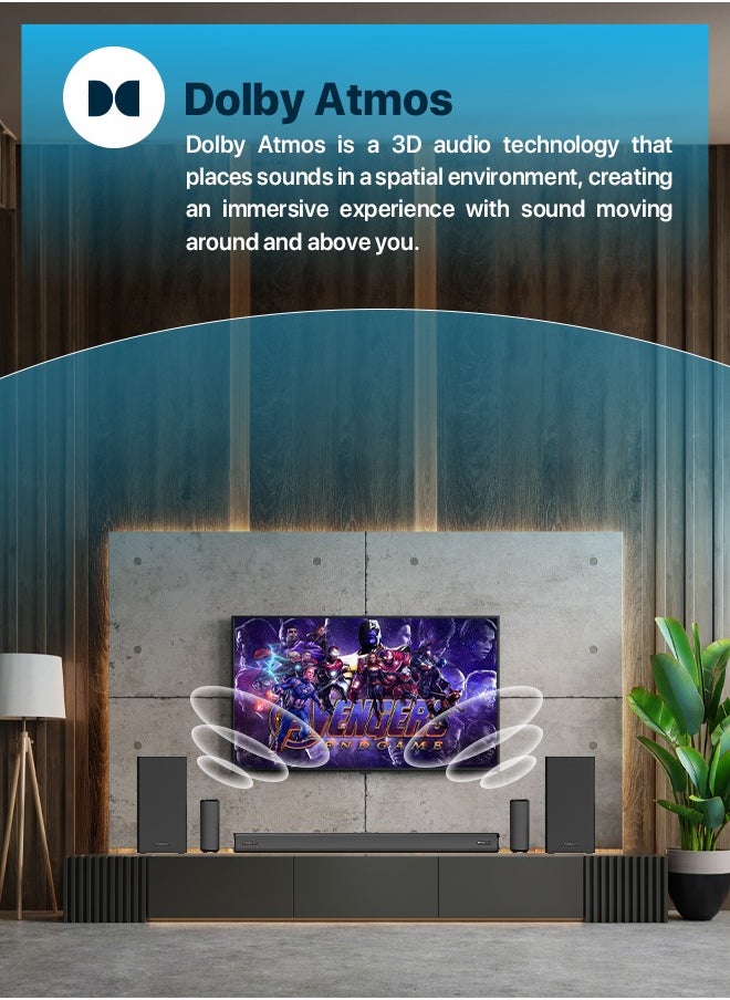Powerology - Wireless Home Theater Sound Bar 5.2.4CH Dual Woofer System / Immersive Powerful Sound / Universal Audio Interface / Wireless Mic Included / Wireless Woofers & Speakers /Easy Setup and Connectivity / Bluetooth - Black - Image 1
