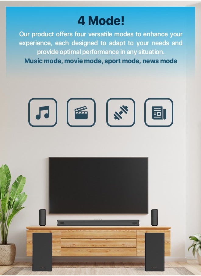 Powerology - Wireless Home Theater Sound Bar 5.2.4CH Dual Woofer System / Immersive Powerful Sound / Universal Audio Interface / Wireless Mic Included / Wireless Woofers & Speakers /Easy Setup and Connectivity / Bluetooth - Black - Image 1