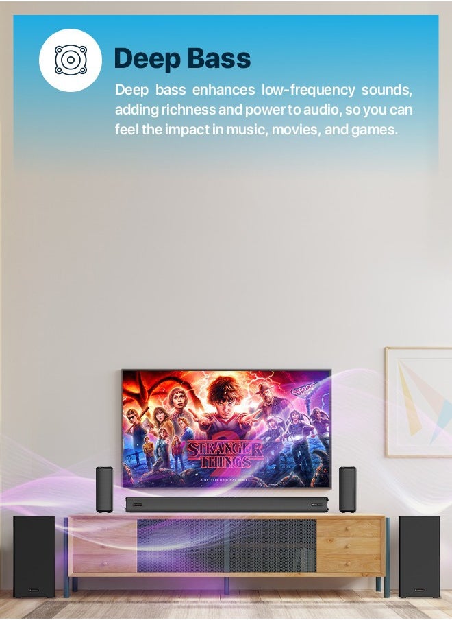 Powerology - Wireless Home Theater Sound Bar 5.2.4CH Dual Woofer System / Immersive Powerful Sound / Universal Audio Interface / Wireless Mic Included / Wireless Woofers & Speakers /Easy Setup and Connectivity / Bluetooth - Black - Image 1