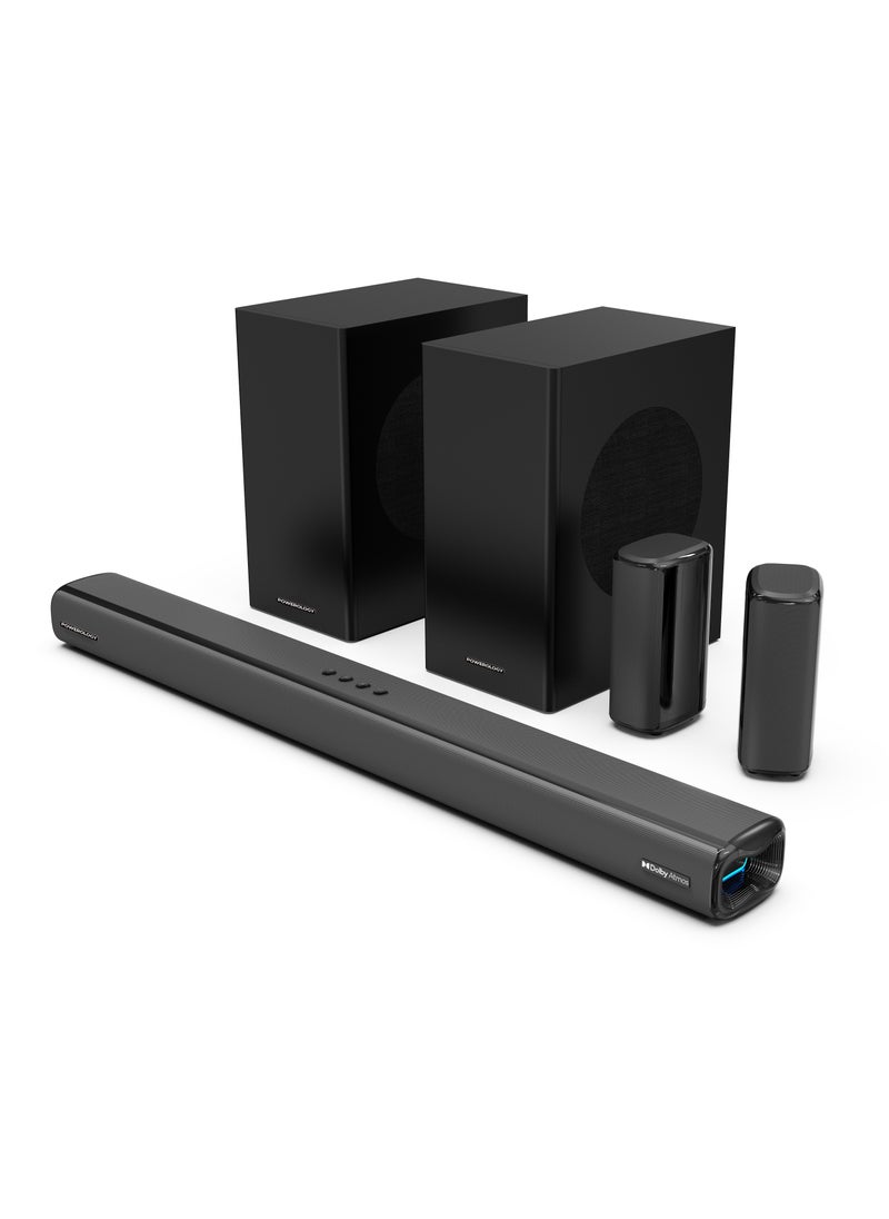 Powerology - Wireless Home Theater Sound Bar 5.2.4CH Dual Woofer System / Immersive Powerful Sound / Universal Audio Interface / Wireless Mic Included / Wireless Woofers & Speakers /Easy Setup and Connectivity / Bluetooth - Black - Image 1